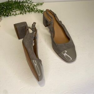 Banana Republic Grey Suede Block Heel Slingbacks Patent Leather Captoe Size 6